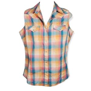 WRANCHER Pastel Plaid Vest with Pearl Snap Buttons Size Medium